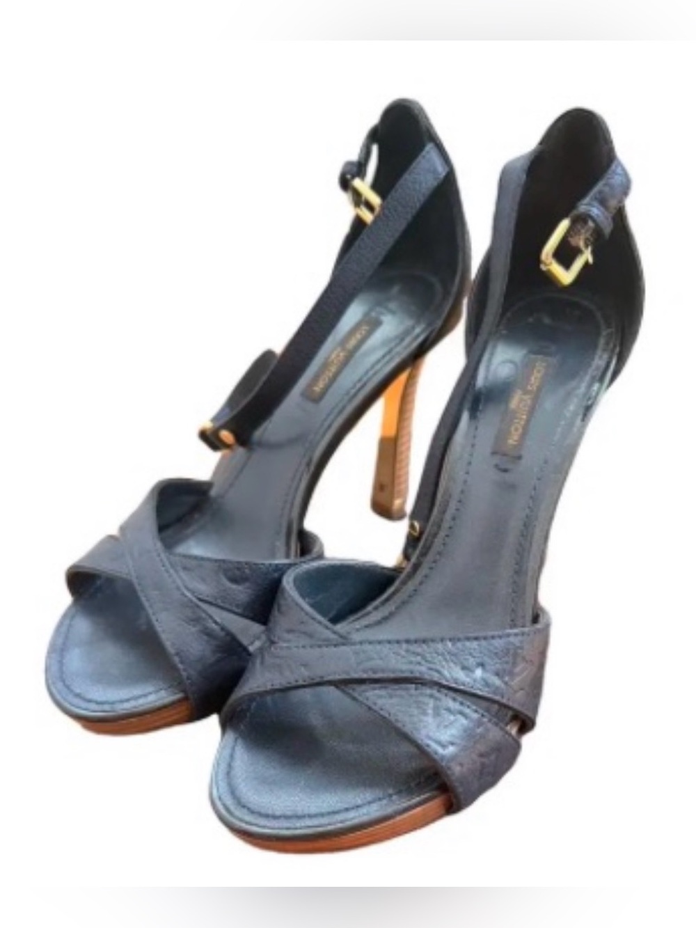 Louis Vuitton “Gracieuse” Infini Blue (Navy) Empreinte Ankle-Strap Sandals
